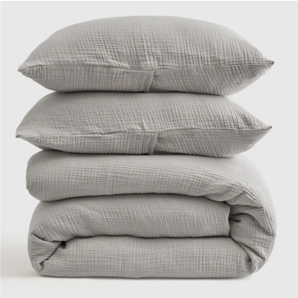 Nwt Organic Airy Gauze Duvet Cover Foggrey Grey Queen